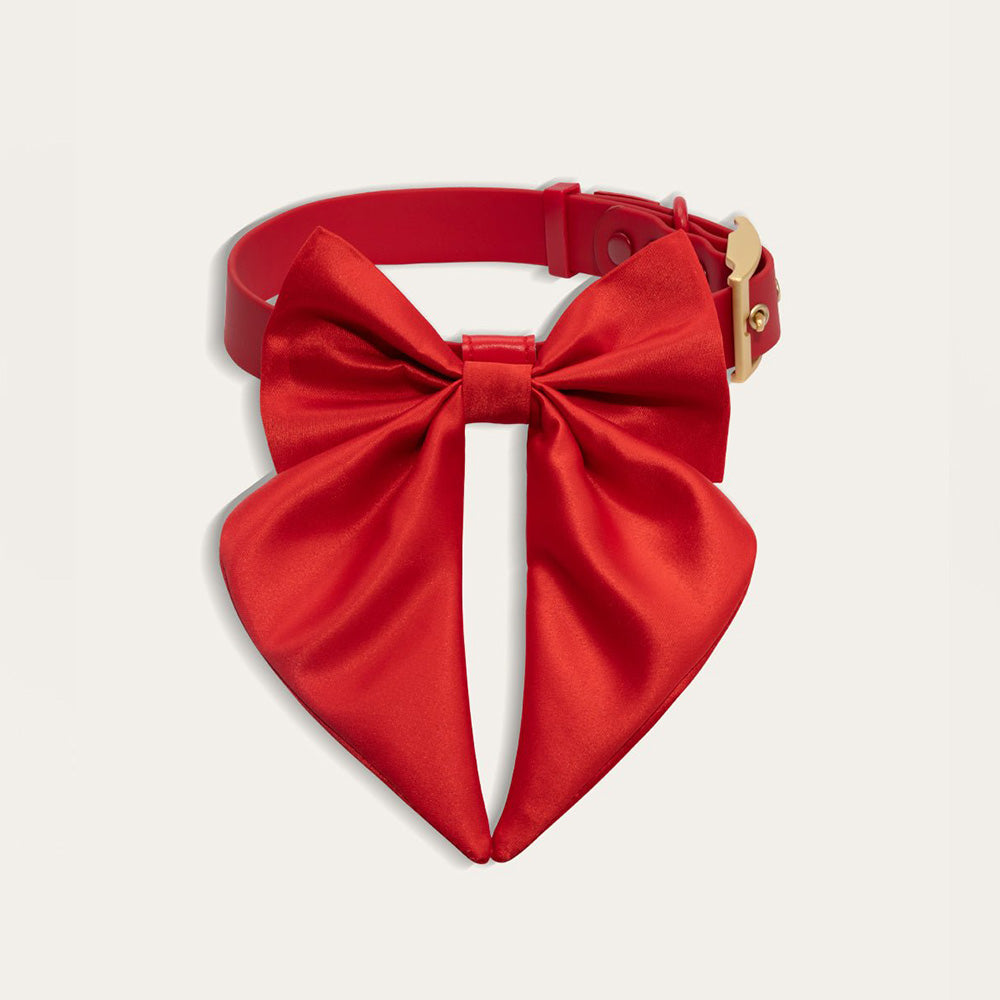 Furry Muse Satin Collar Bow Cherry