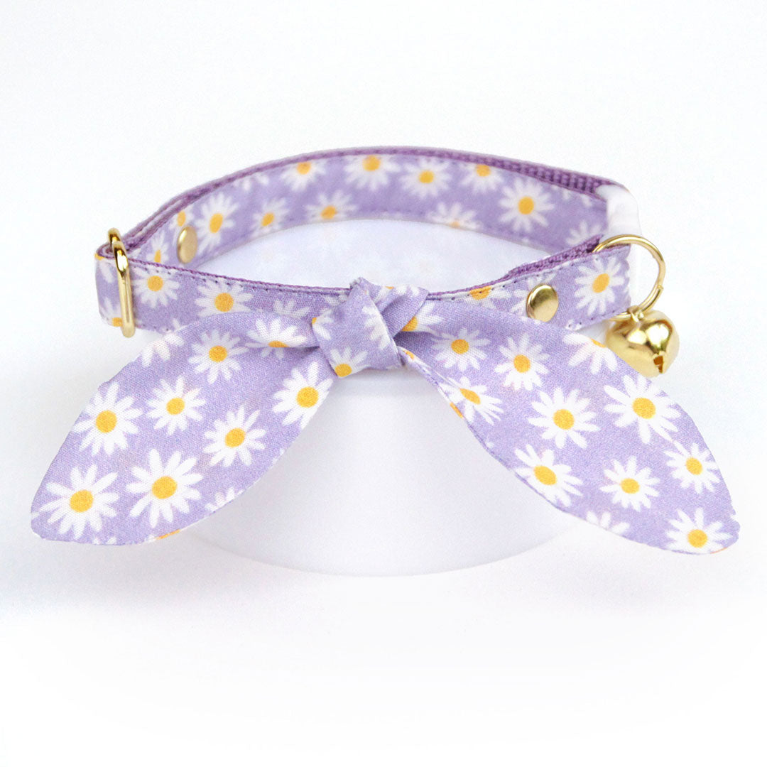 Made By Cleo Daisies Purple Bunny Tie Cat Collar