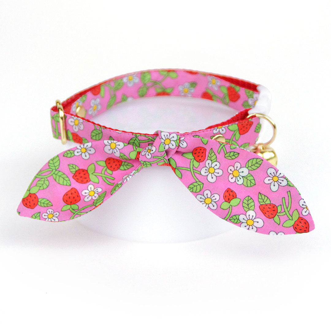 Made By Cleo Wild Strawberry Bunny Tie Cat Collar