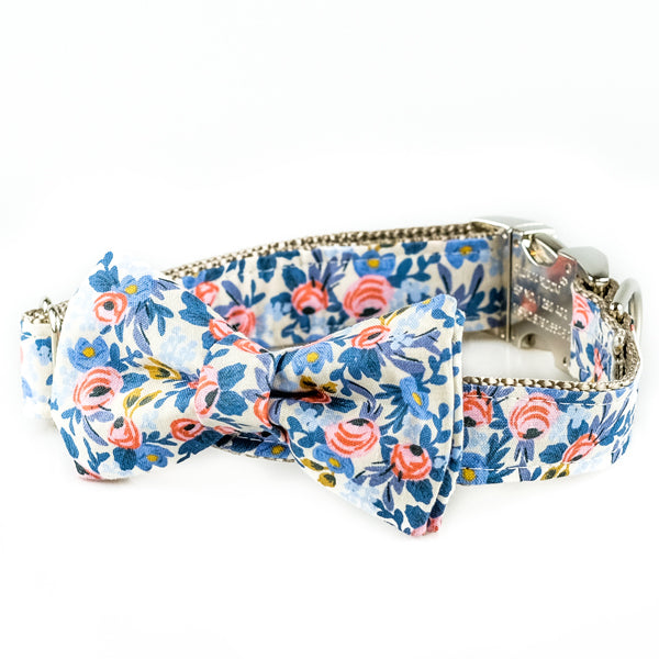 The Rover Boutique Rosa Blue Bow Collar