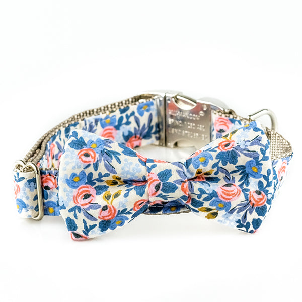 The Rover Boutique Rosa Blue Bow Collar